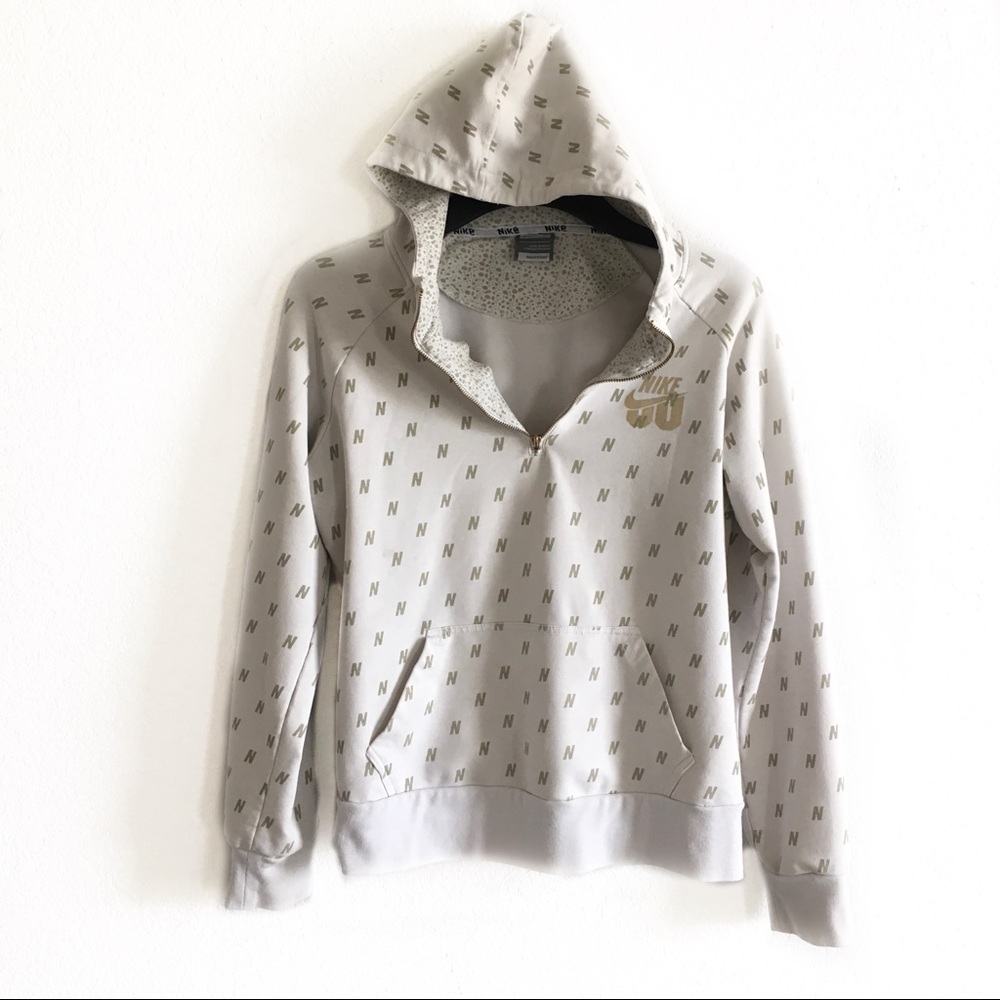 Nike White and Gold pullover half zip long sleeve